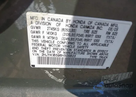 2006 Honda Ridgeline Rtl from USA, damaged, VIN 2HJYK16596H505623